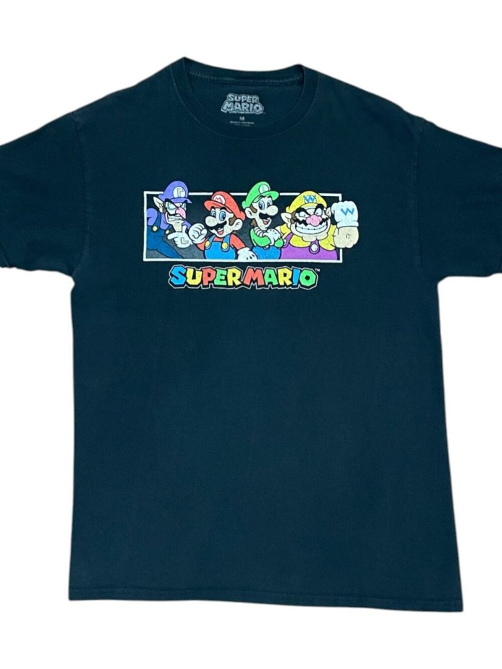 Super Mario Distressed Graphic T-Shirt Black Cotton Sz M